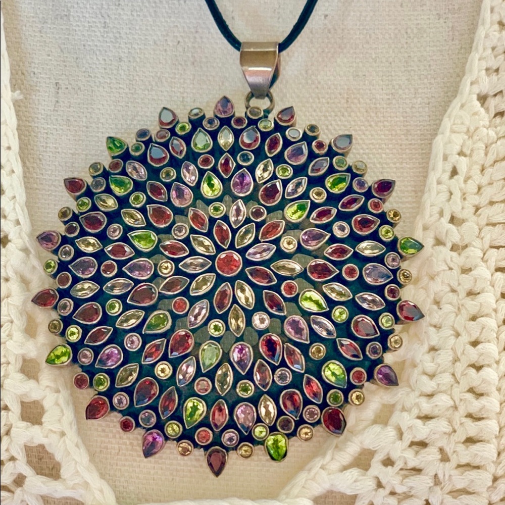 STUNNING gemstones and silver sunburst